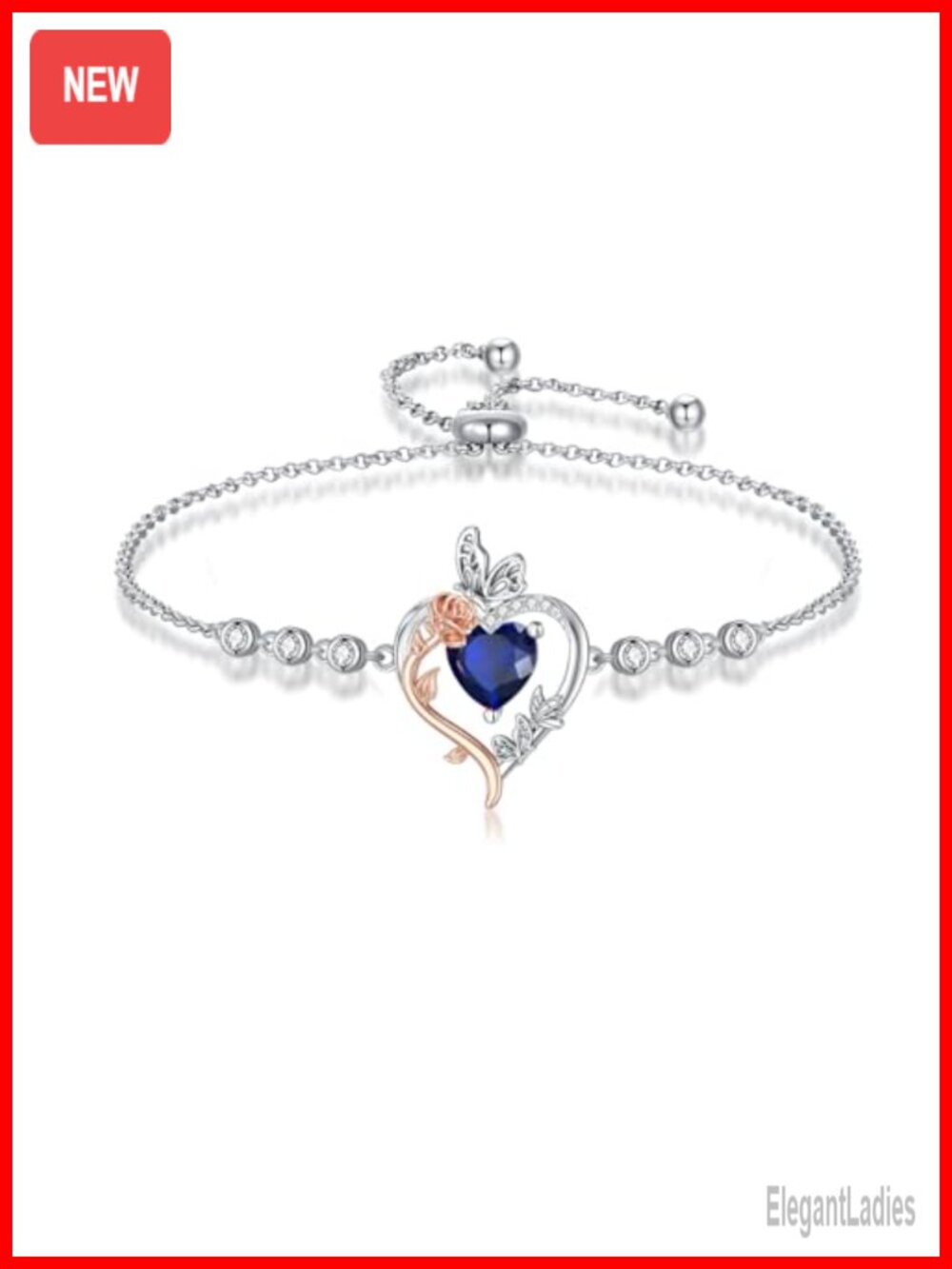 TOUPOP 925 Sterling Silver Rose Heart Butterfly Birthstone Bracelet